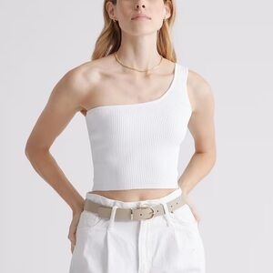 EVERLANE White Ribbed One-Shoulder Top
